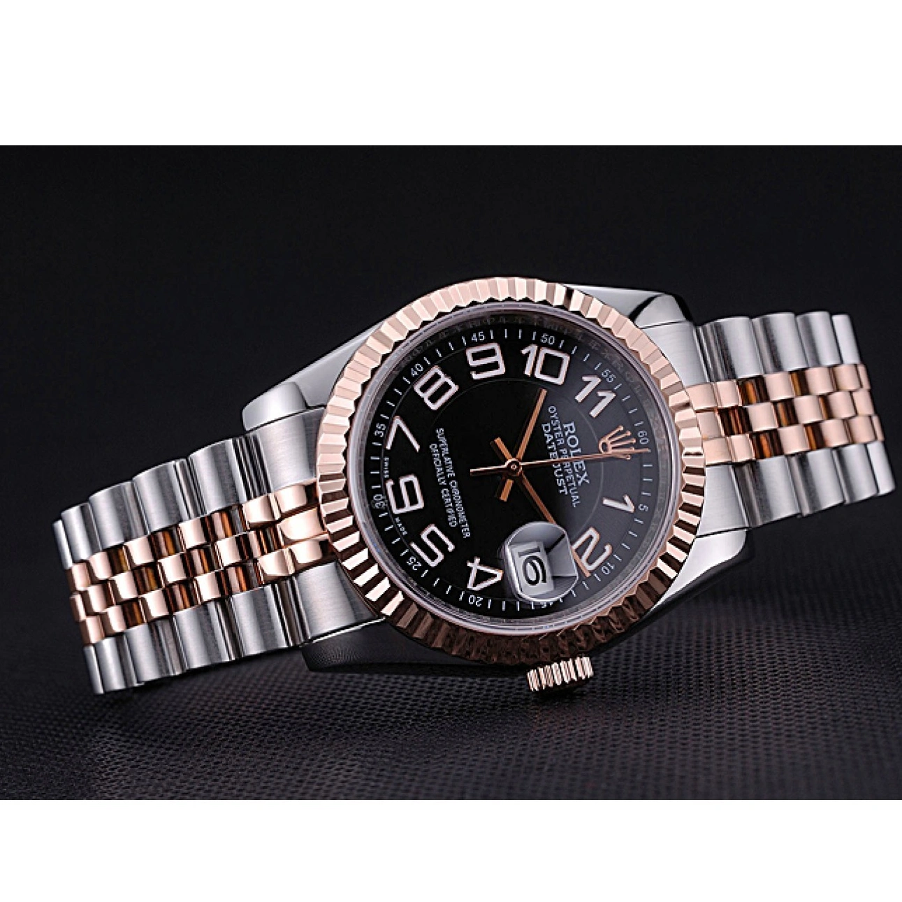 AAA replica watch Rolex Dial 622545 Black Gold and Bracelet Steel DateJust Stainless 1025